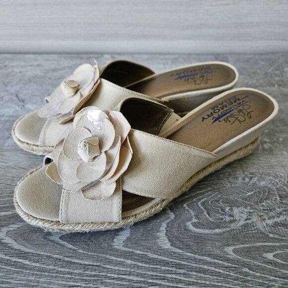 LifeStride Womens Beige Omega Wedge Sandal Flower Memory Foam Size 7M Boho Coast - Picture 1 of 16